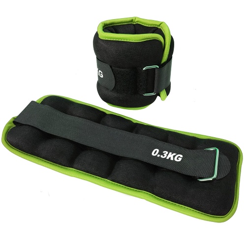 HKAW103-5 Утяжелители "ALT Sport" (2х0,3кг) (нейлон) в сумке (черный с зеленой окантовкой)