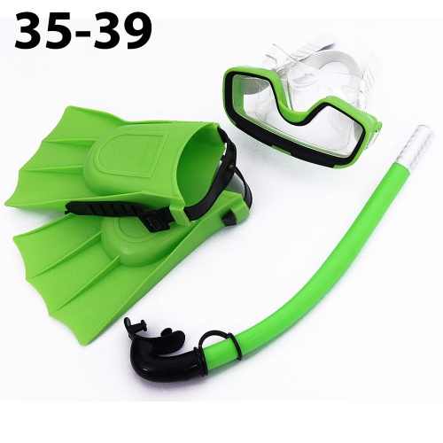 E33155 Набор для плавания 35-39 подростковый маска трубка + ласты (зеленый) (ПВХ)