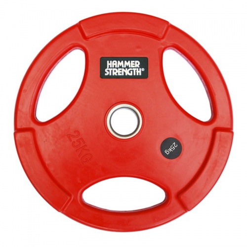 Диск олимпийский цветной HAMMER STRENGTH WP074 обрезиненный, красный 25 кг