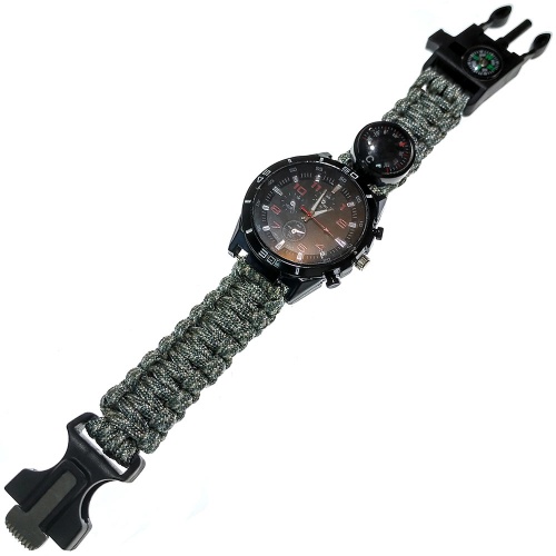 D26095-5 Часы туристические кварцевые 6в1 (серый камуфляж)